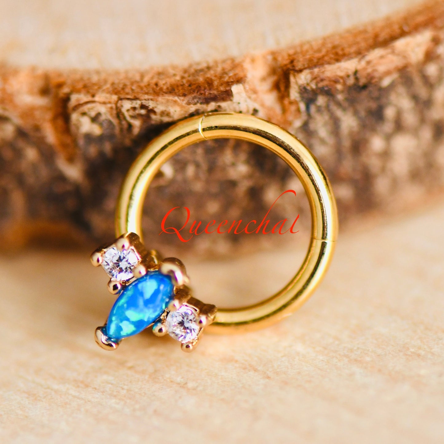 316L Surgical Steel 16G Blue Opal And CZ Daith, Rook Piercing Cartilage Ring, Rook, Daith Piercing Hinged Segment Ring