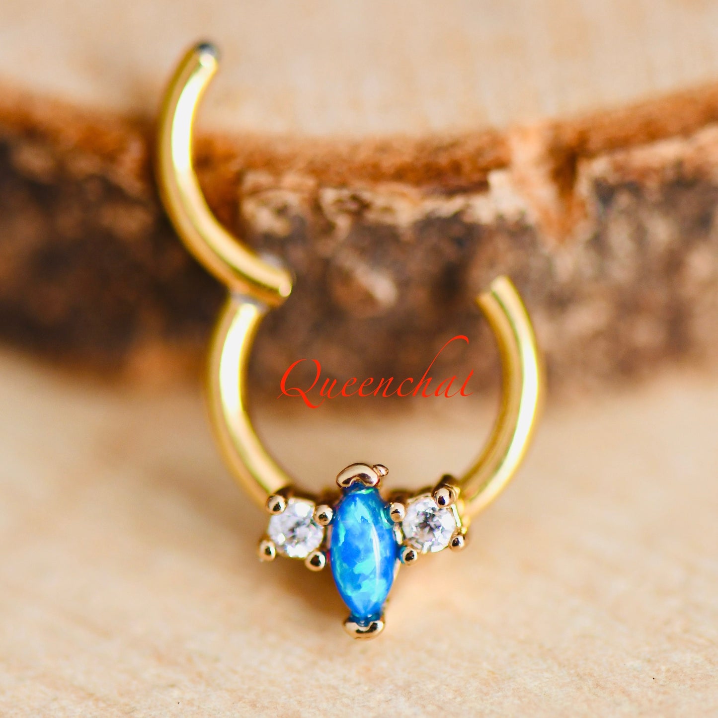 316L Surgical Steel 16G Blue Opal And CZ Daith, Rook Piercing Cartilage Ring, Rook, Daith Piercing Hinged Segment Ring