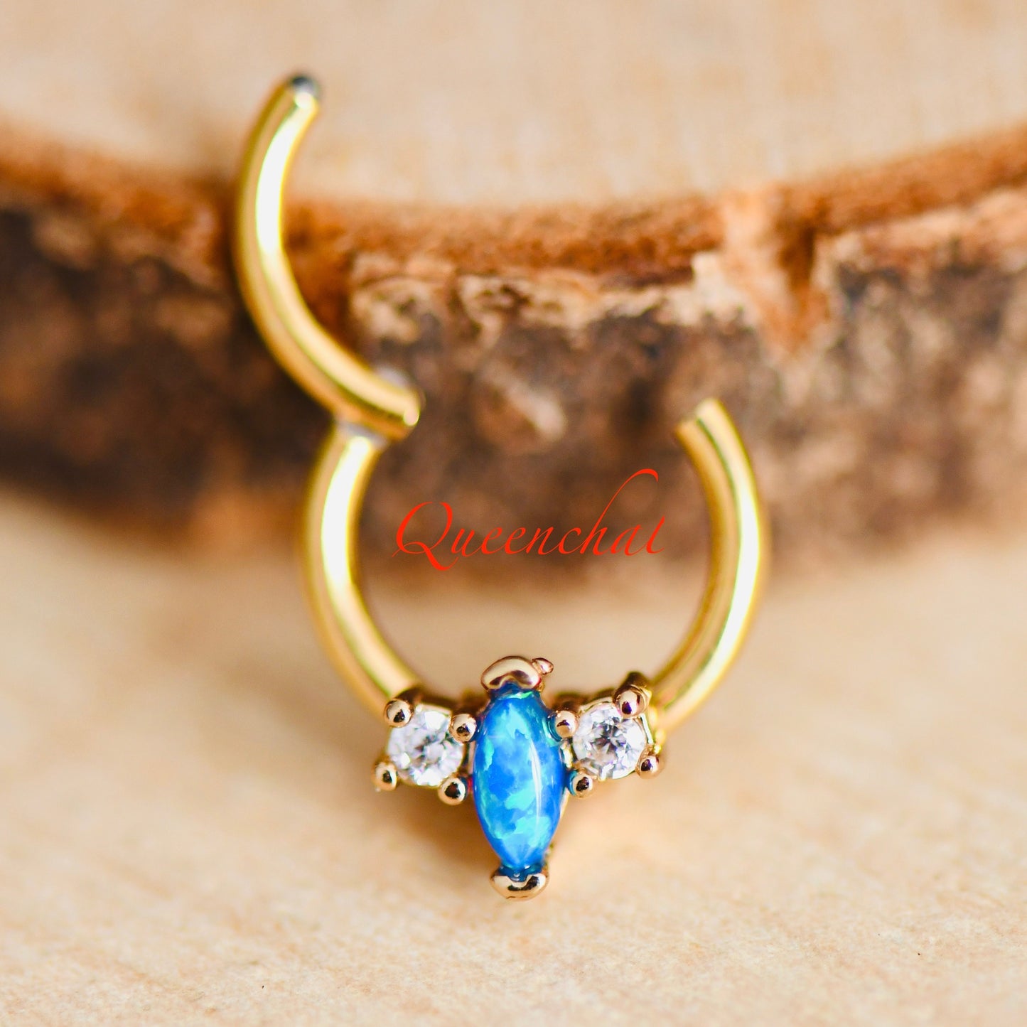 316L Surgical Steel 16G Blue Opal And CZ Daith, Rook Piercing Cartilage Ring, Rook, Daith Piercing Hinged Segment Ring