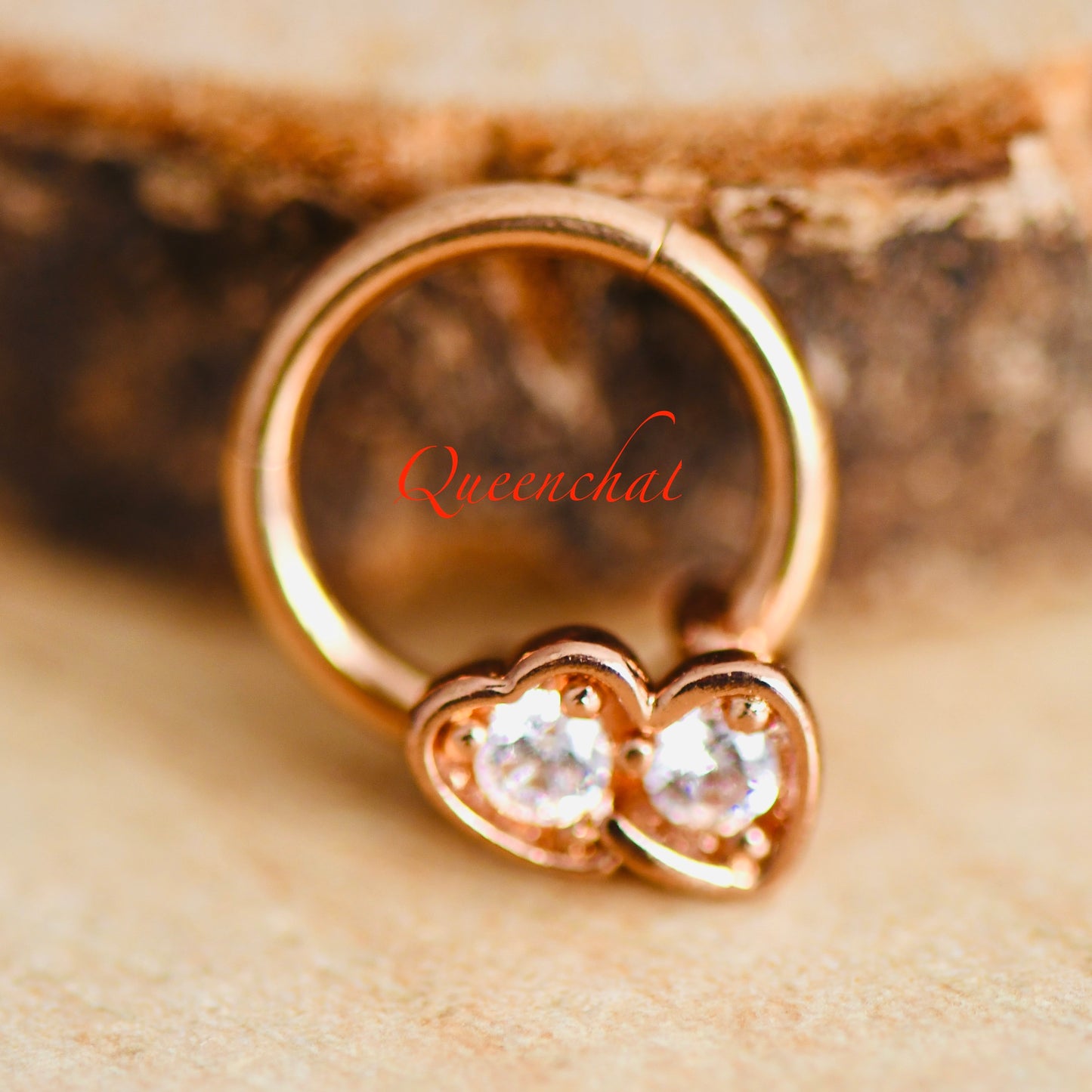 16G 316L Surgical Steel CZ Double Heart Septum Segment Cartilage Piercing Earring Gold Silver Rose gold Clicker Rook Daith Ring Earring