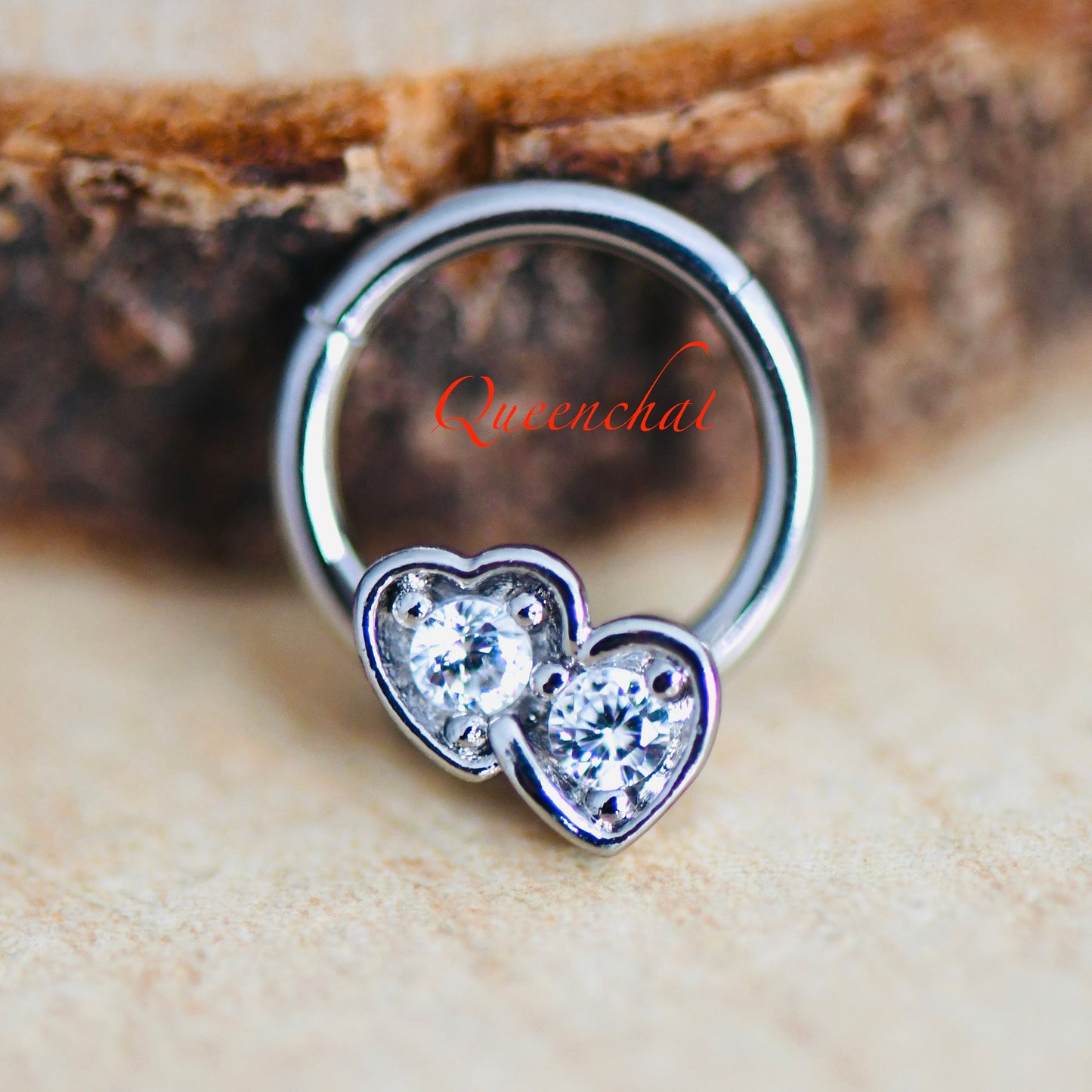 16G 316L Surgical Steel CZ Double Heart Septum Segment Cartilage Piercing Earring Gold Silver Rose gold Clicker Rook Daith Ring Earring