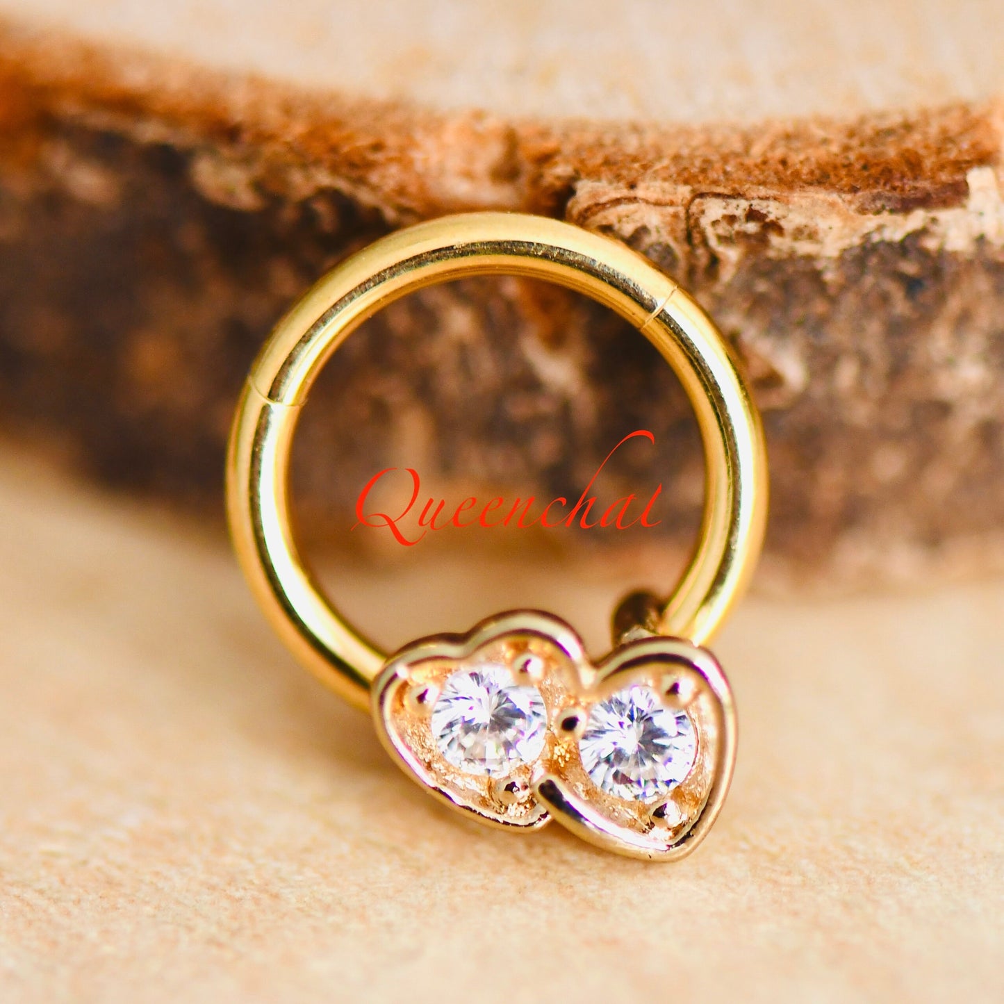 16G 316L Surgical Steel CZ Double Heart Septum Segment Cartilage Piercing Earring Gold Silver Rose gold Clicker Rook Daith Ring Earring