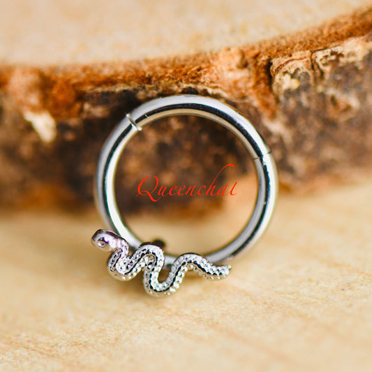 16G 316L S/S Snake Hinged Segment Ring Septum Ring Nose Ring Rook, Daith Ring 8mm
