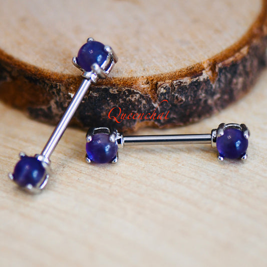 316L Surgical Steel 14G Purple Moonstone Silver Nipple Bars