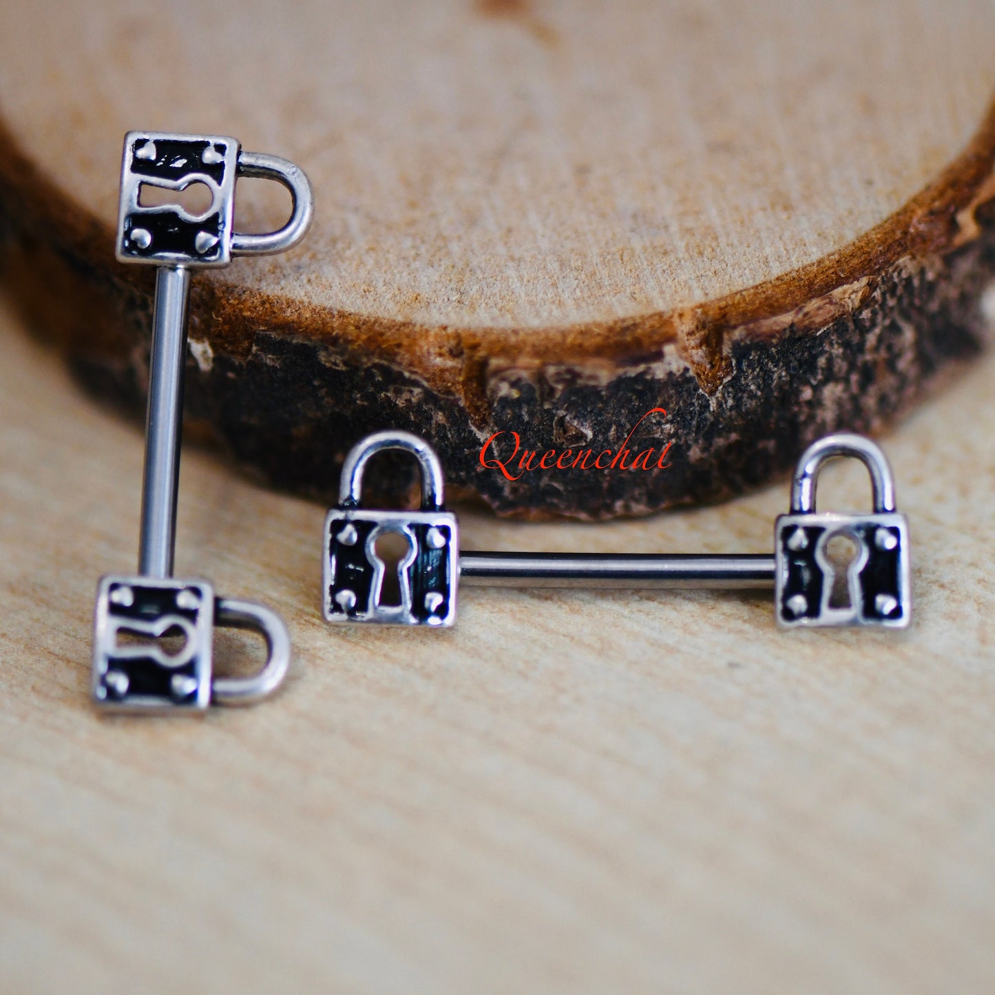 316L Surgical Steel 14G Padlock Nipple Bars