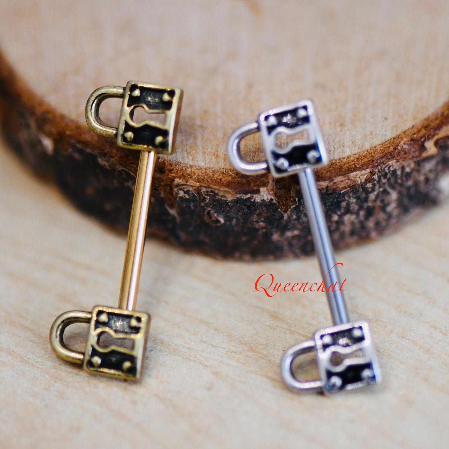 316L Surgical Steel 14G Padlock Nipple Bars