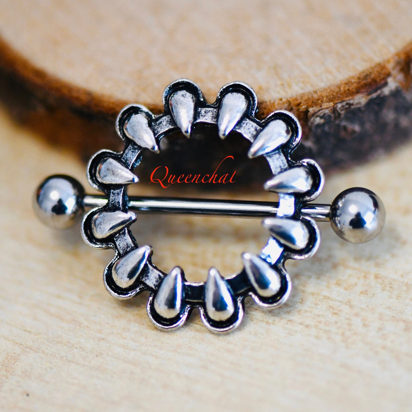 316L Surgical Steel 14G Dragon Teeth/Claw Ring Silver Nipple Bars