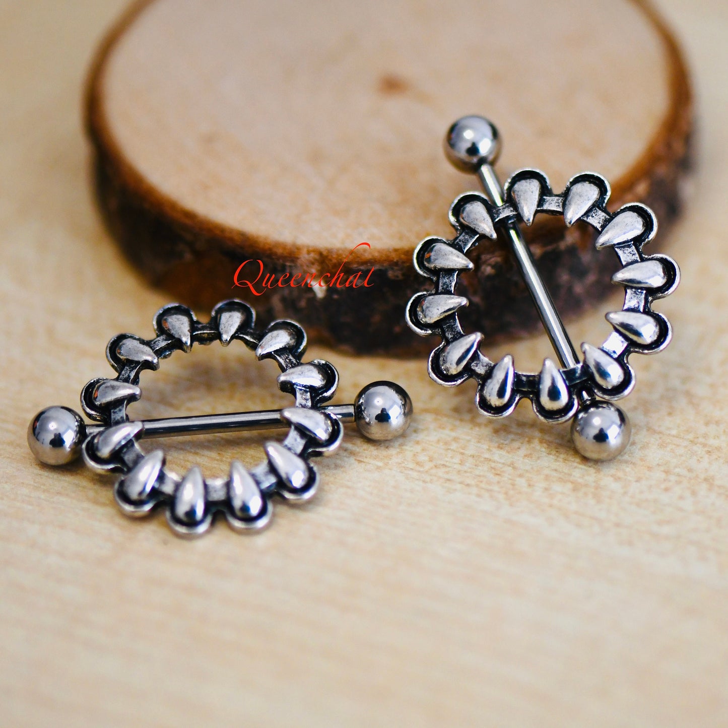 316L Surgical Steel 14G Dragon Teeth/Claw Ring Silver Nipple Bars