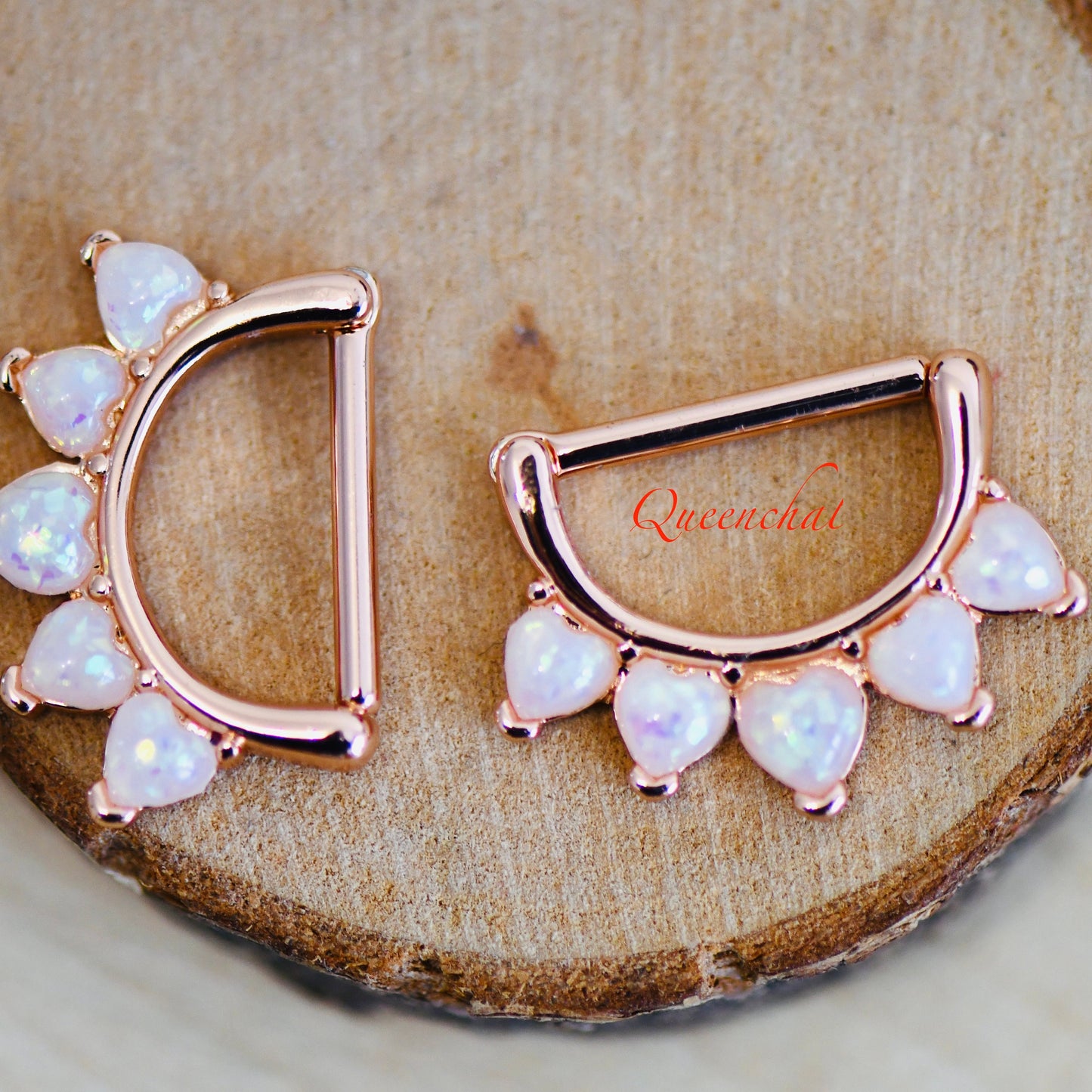 316L Surgical Steel 14G Opal Petal Nipple Ring Rose Gold Nipple Bars