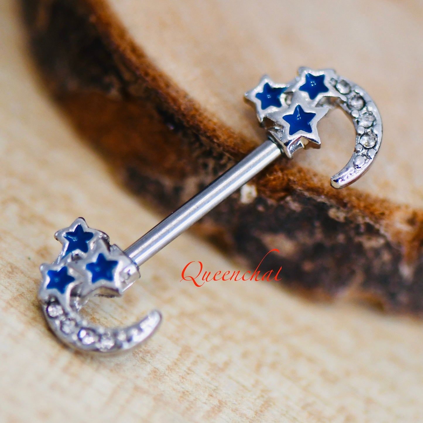 316L Surgical Steel 14G Moon With Stars Celestial Nipple Bars