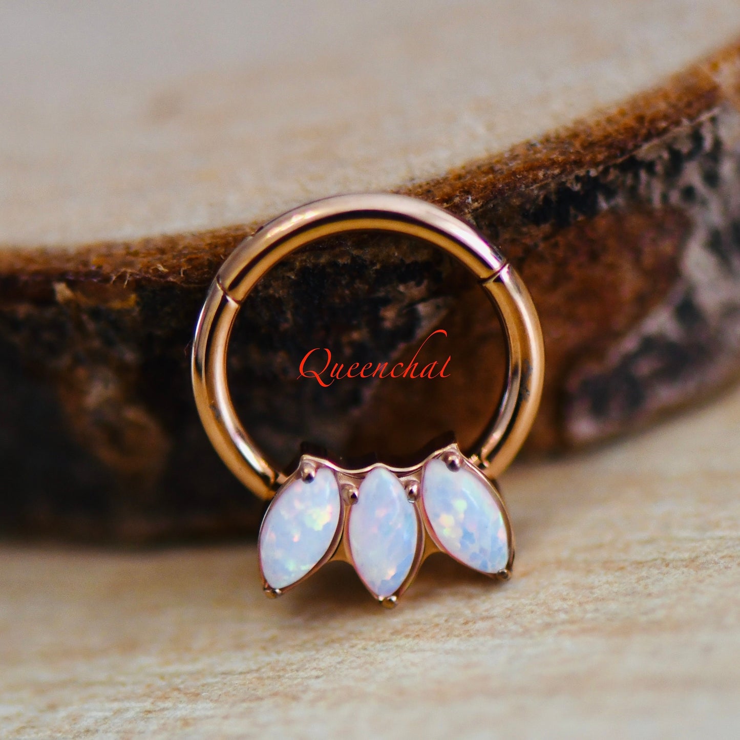 16G 316L S/S Three Opal Petals Hinged Segment Ring Septum, Tragus Piercing Ring