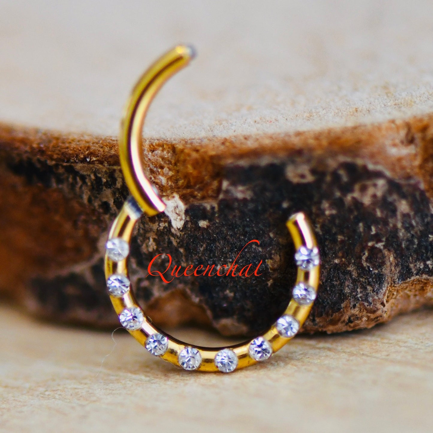 16G 316L S/S Pave CZ Hinged Segment Ring Gold Septum Ring Nose Ring 8mm