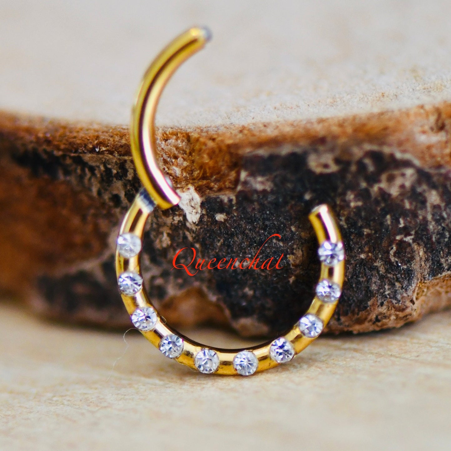 16G 316L S/S Pave CZ Hinged Segment Ring Gold Septum Ring Nose Ring 8mm