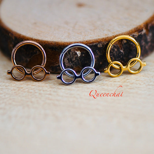 16G 316L Surgical Steel Pair of Glasses Segment Cartilage Piercing Earring Gold Silver Rose gold Clicker Daith Ring Earring