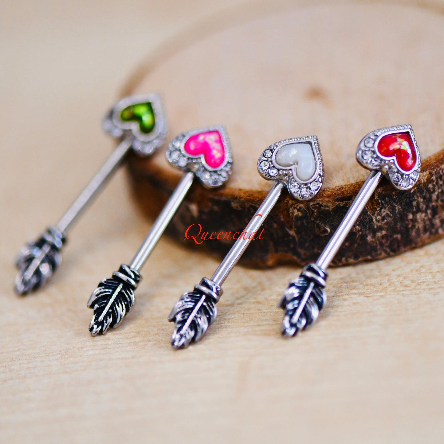 14G 316L Surgical Steel Opalic Cupid Arrow With Heart Nipple Bar Nipple Piercing Body Jewellery