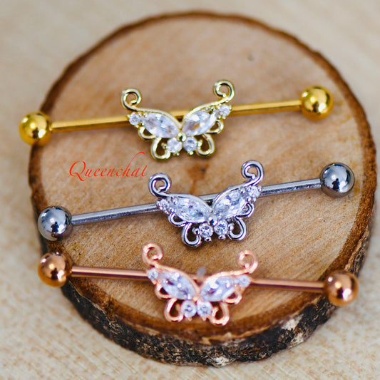 14G 316L Butterfly Industrial Barbell Long Barbell Ear Piercing