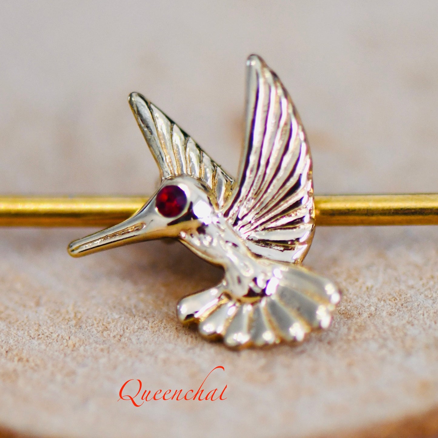 14G 316L Surgical Steel Golden King Fisher Bird With Red Eye Industrial Barbell Long Barbell Ear Piercing