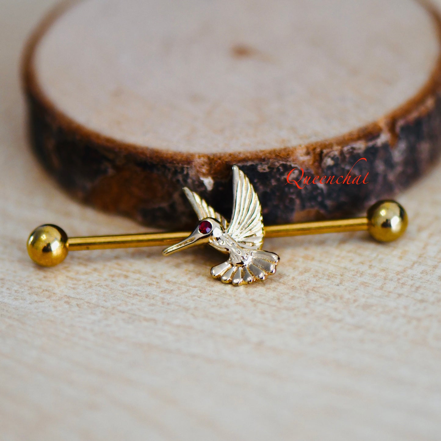 14G 316L Surgical Steel Golden King Fisher Bird With Red Eye Industrial Barbell Long Barbell Ear Piercing