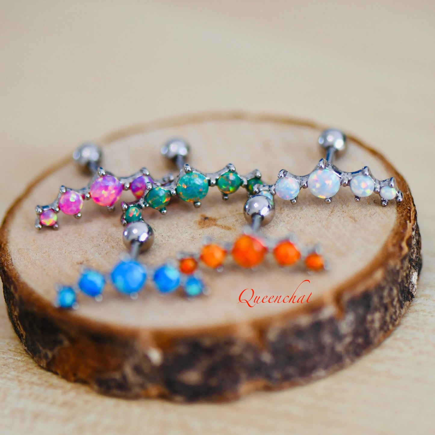 16G 316L Surgical Steel Opal Helix Stud Earring With 6mm Bar Long Opal Stud White Opal Pink Green Blue Opal Barbell Stud