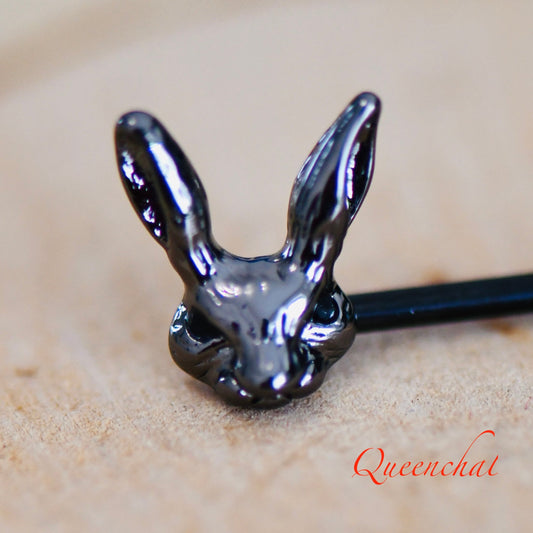 14G 316L Surgical Steel Black Bunny Heads Industrial Barbell Long Barbell Ear Piercing