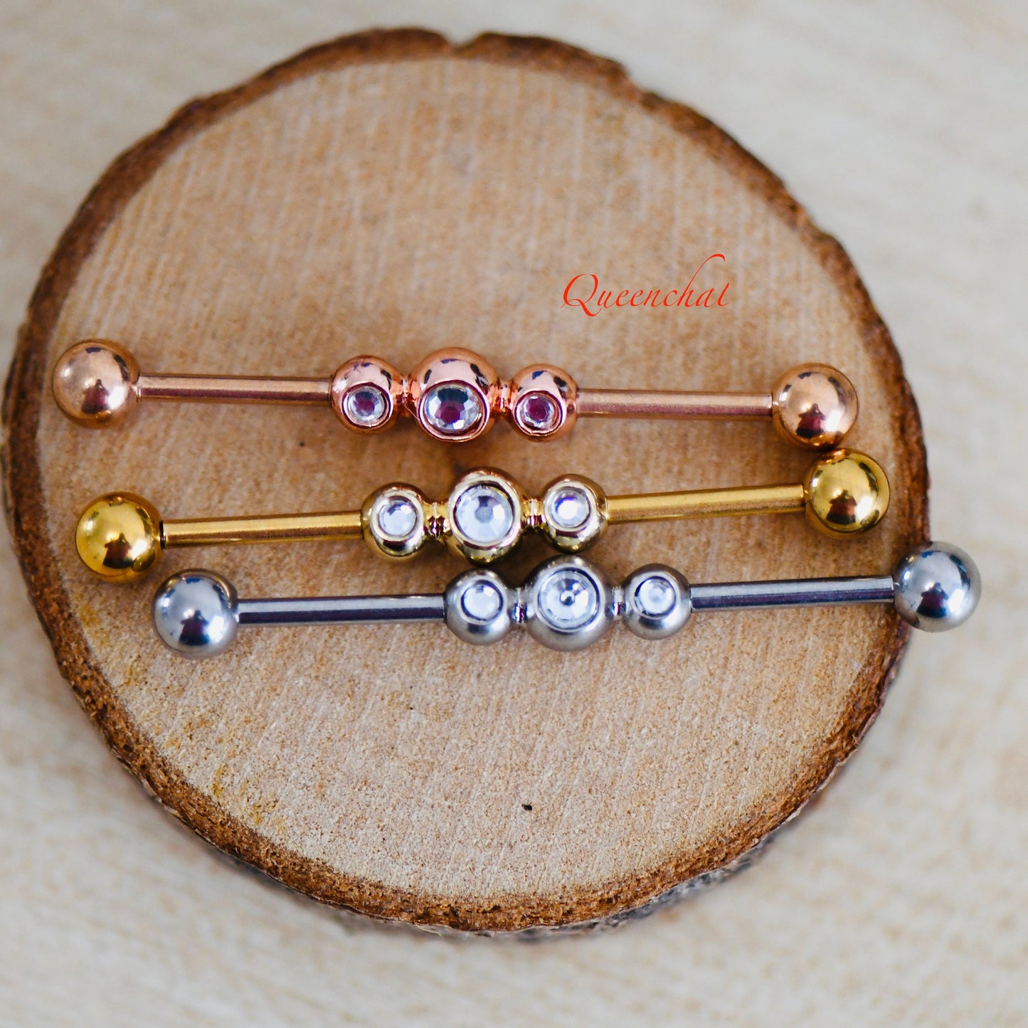 14G 316L Three CZ Industrial Barbell Long Barbell Ear Piercing