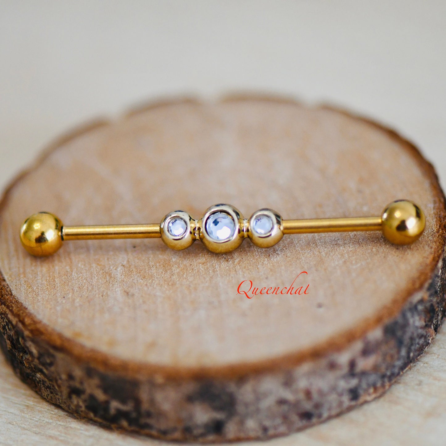 14G 316L Three CZ Industrial Barbell Long Barbell Ear Piercing