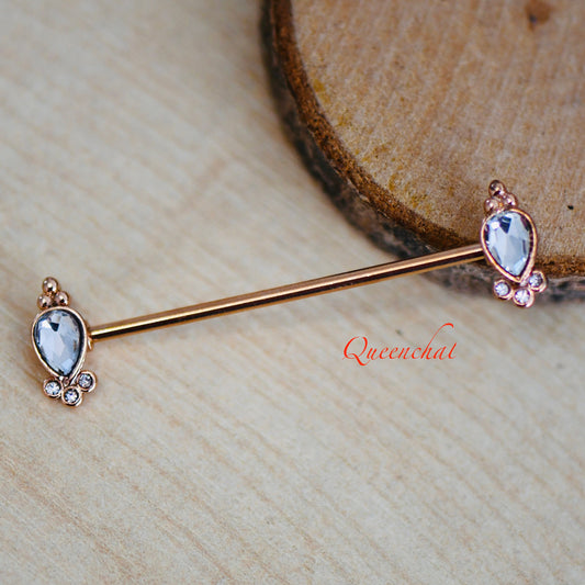 14G 316L Surgical Steel Rose Gold Crown Design Industrial Barbell Long Barbell Ear Piercing