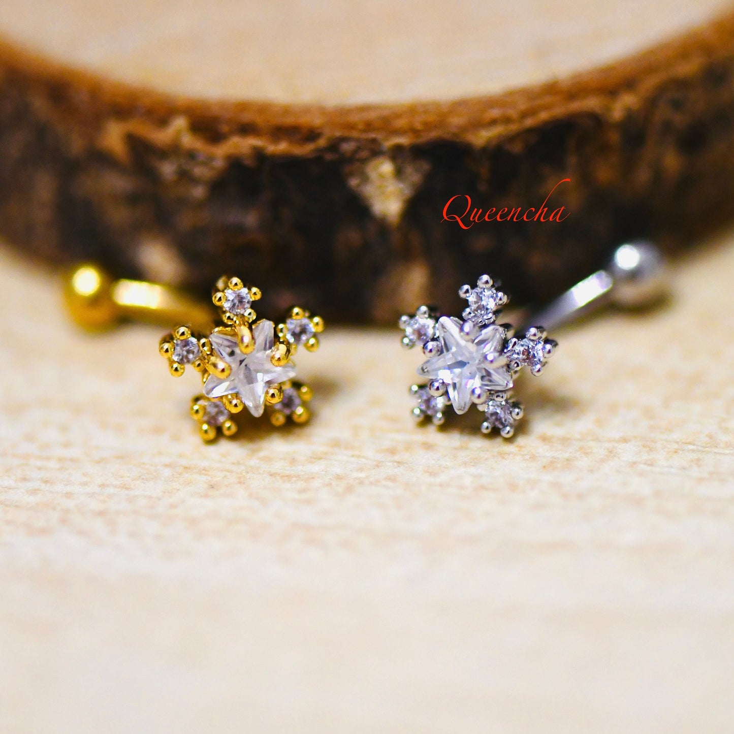 316L Surgical Steel Curved Crystal Flower Gold, Silver Eyebrow Barbell, Daith, Tragus, Rook Piercing Bar
