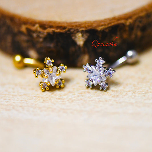 316L Surgical Steel Curved Crystal Flower Gold, Silver Eyebrow Barbell, Daith, Tragus, Rook Piercing Bar