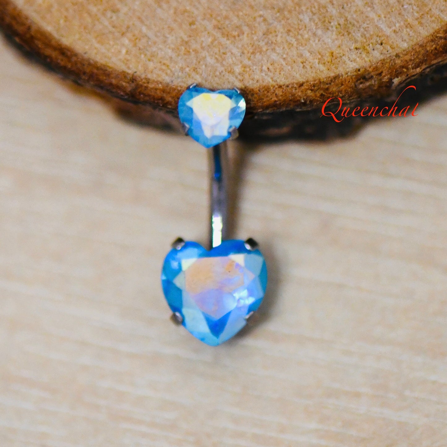 316L Surgical Steel 14G Internally Threaded Aurora Borealis Blue CZ Hearts Belly Bar Navel Ring Belly Piercing Jewellery Gold 8mm Navel Ring