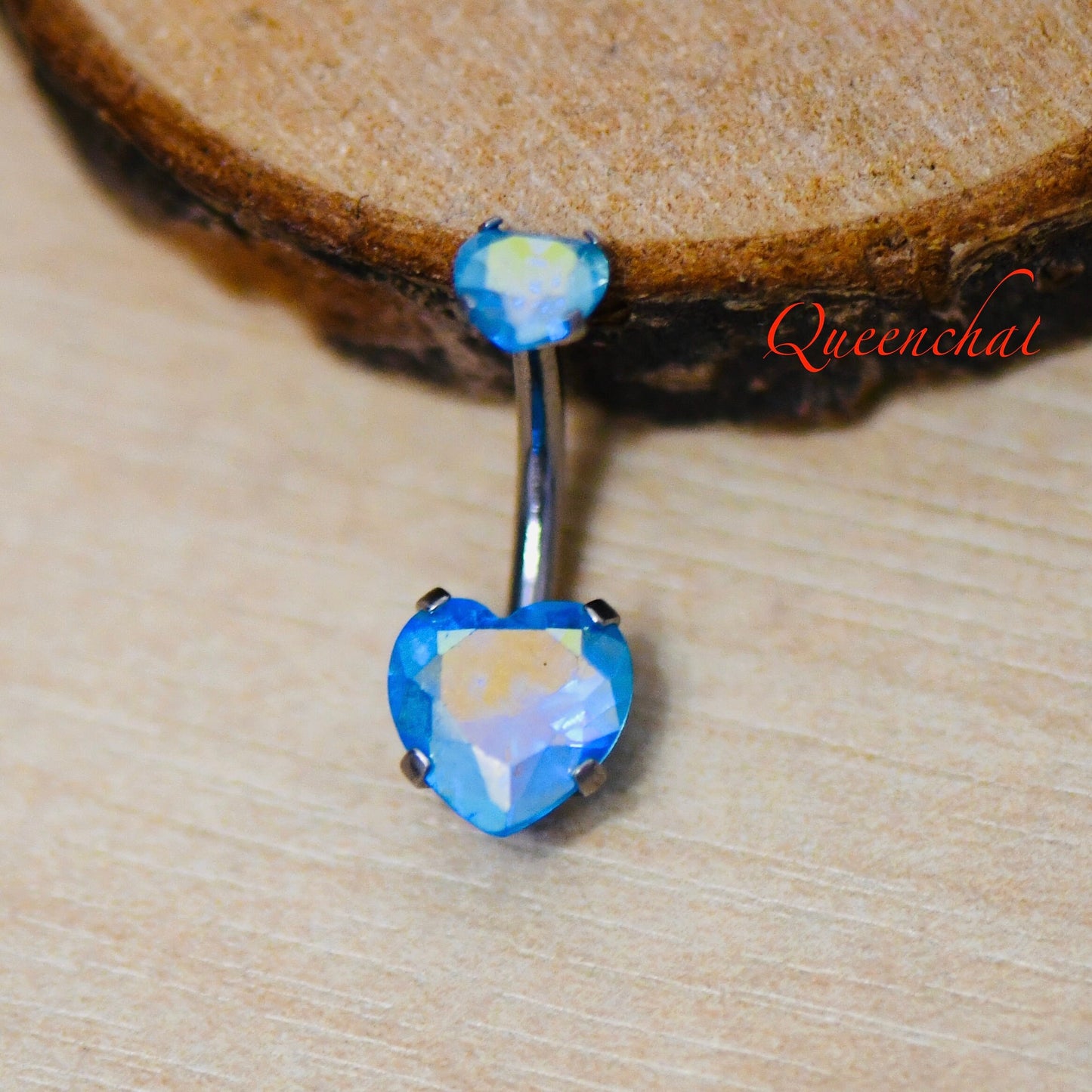 316L Surgical Steel 14G Internally Threaded Aurora Borealis Blue CZ Hearts Belly Bar Navel Ring Belly Piercing Jewellery Gold 8mm Navel Ring