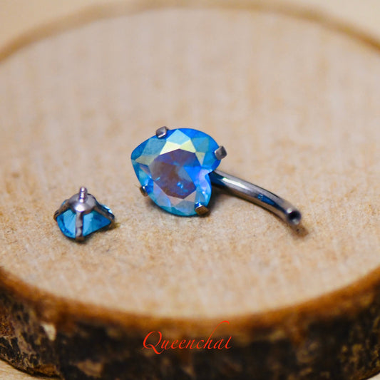 316L Surgical Steel 14G Internally Threaded Aurora Borealis Blue CZ Hearts Belly Bar Navel Ring Belly Piercing Jewellery Gold 8mm Navel Ring