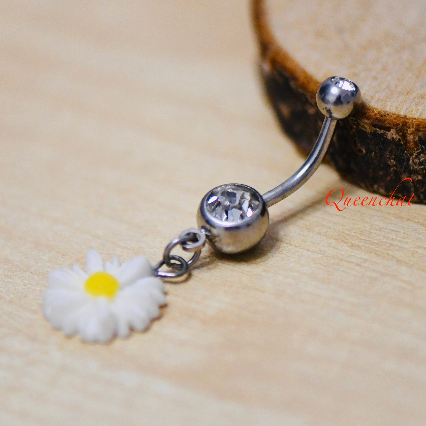 316L Surgical Steel 14G Dangling Daisy Flower Belly Bar, Navel Ring Belly Piercing Jewellery Navel Ring