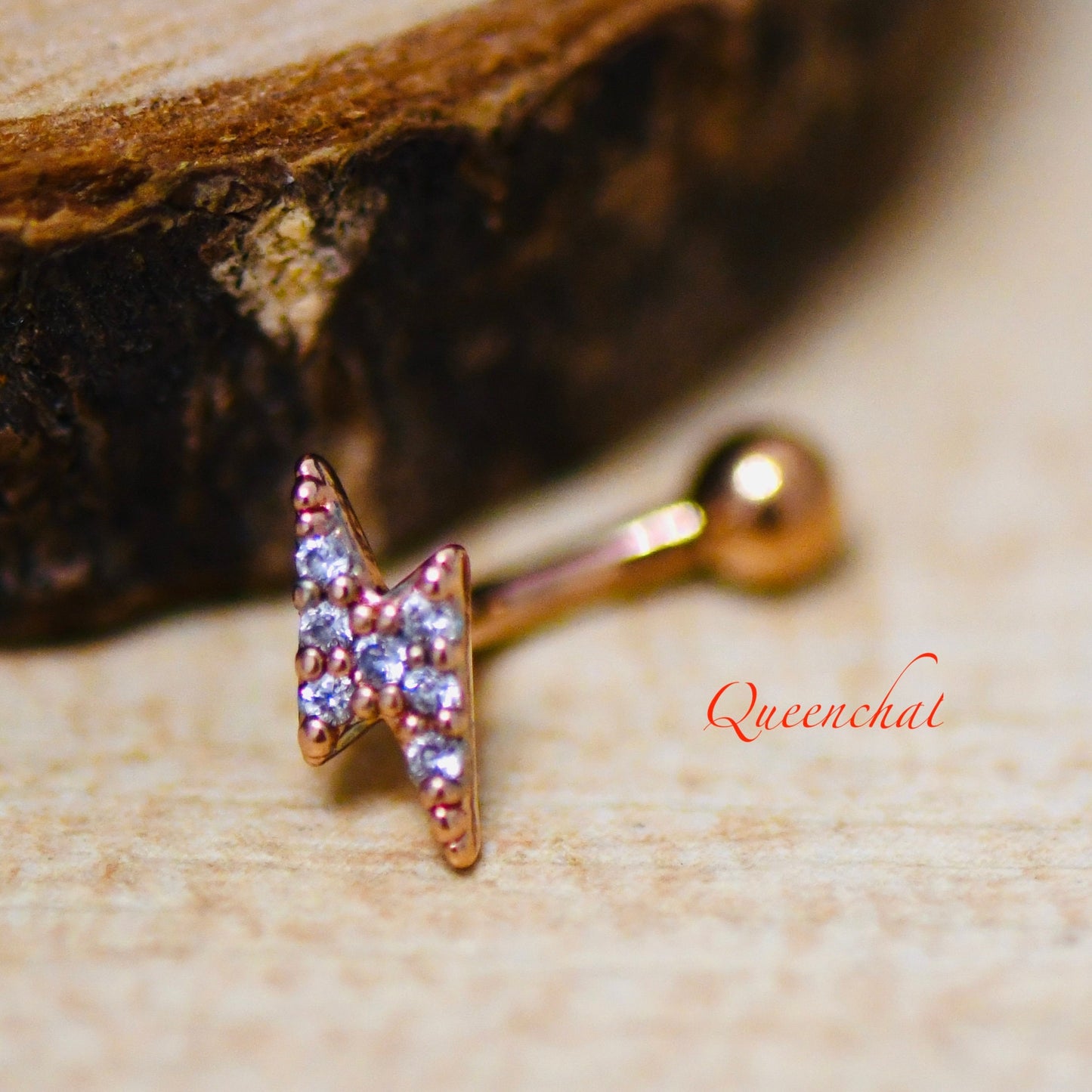 316L Surgical Steel Curved Lighting Bolt Rose Gold Eyebrow Barbell, Daith, Tragus, Rook Piercing Bar