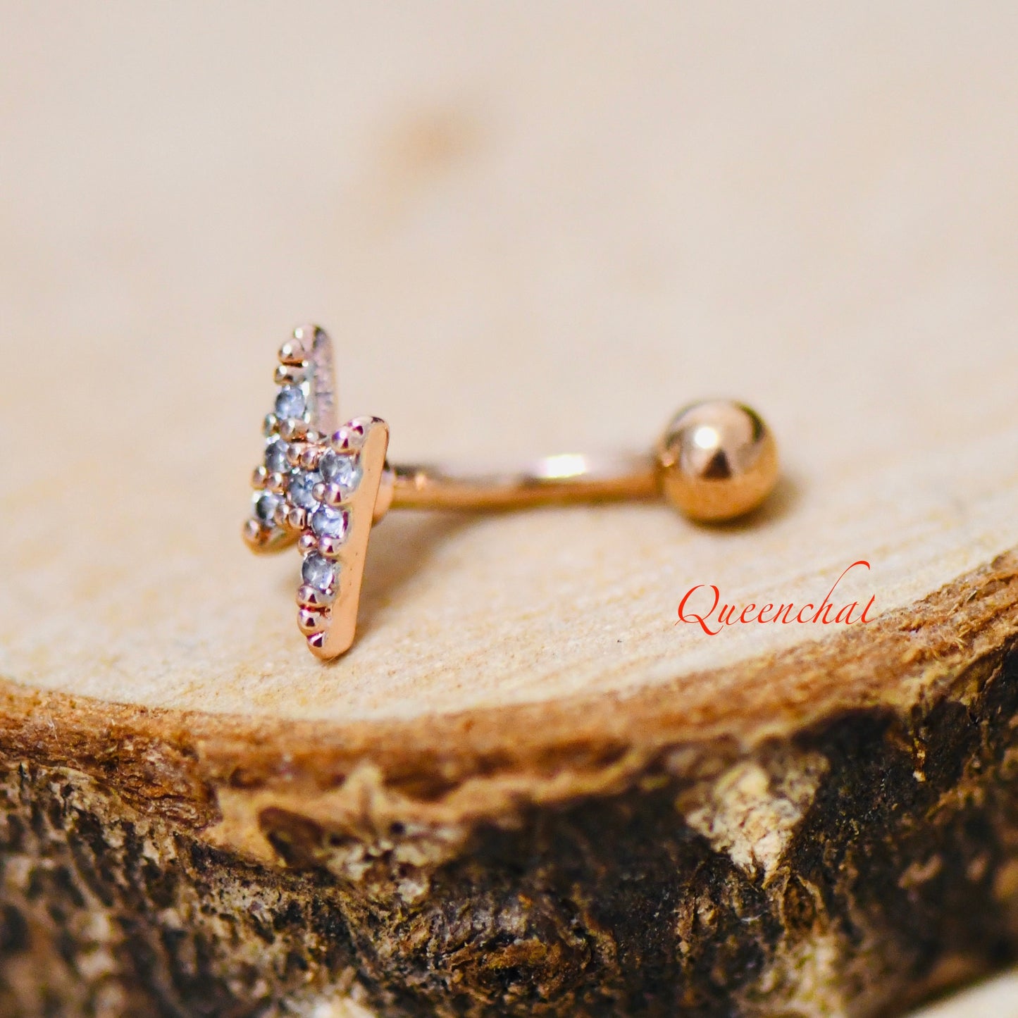 316L Surgical Steel Curved Lighting Bolt Rose Gold Eyebrow Barbell, Daith, Tragus, Rook Piercing Bar