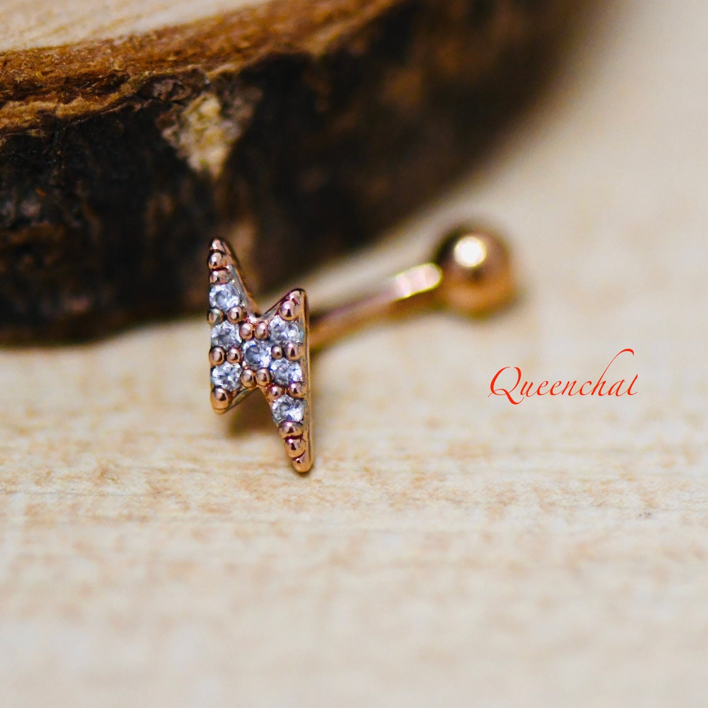 316L Surgical Steel Curved Lighting Bolt Rose Gold Eyebrow Barbell, Daith, Tragus, Rook Piercing Bar