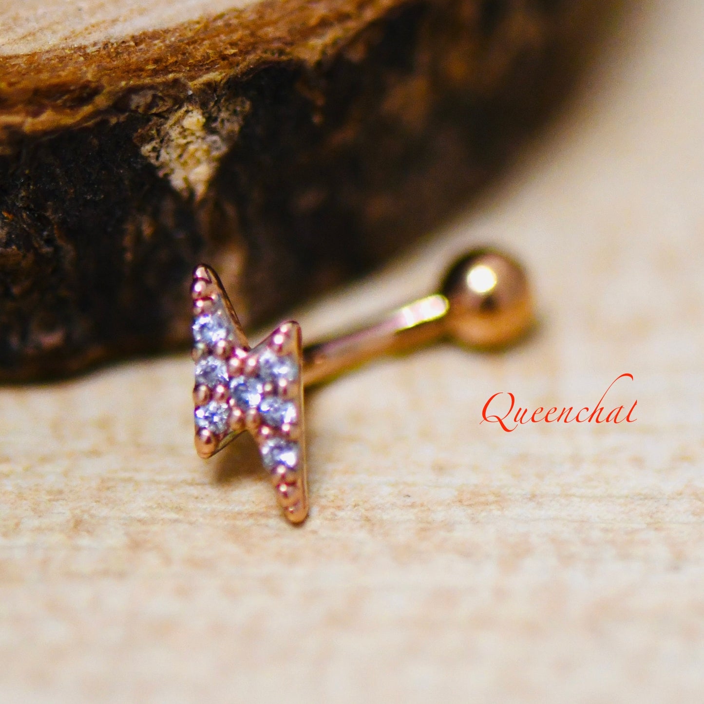316L Surgical Steel Curved Lighting Bolt Rose Gold Eyebrow Barbell, Daith, Tragus, Rook Piercing Bar