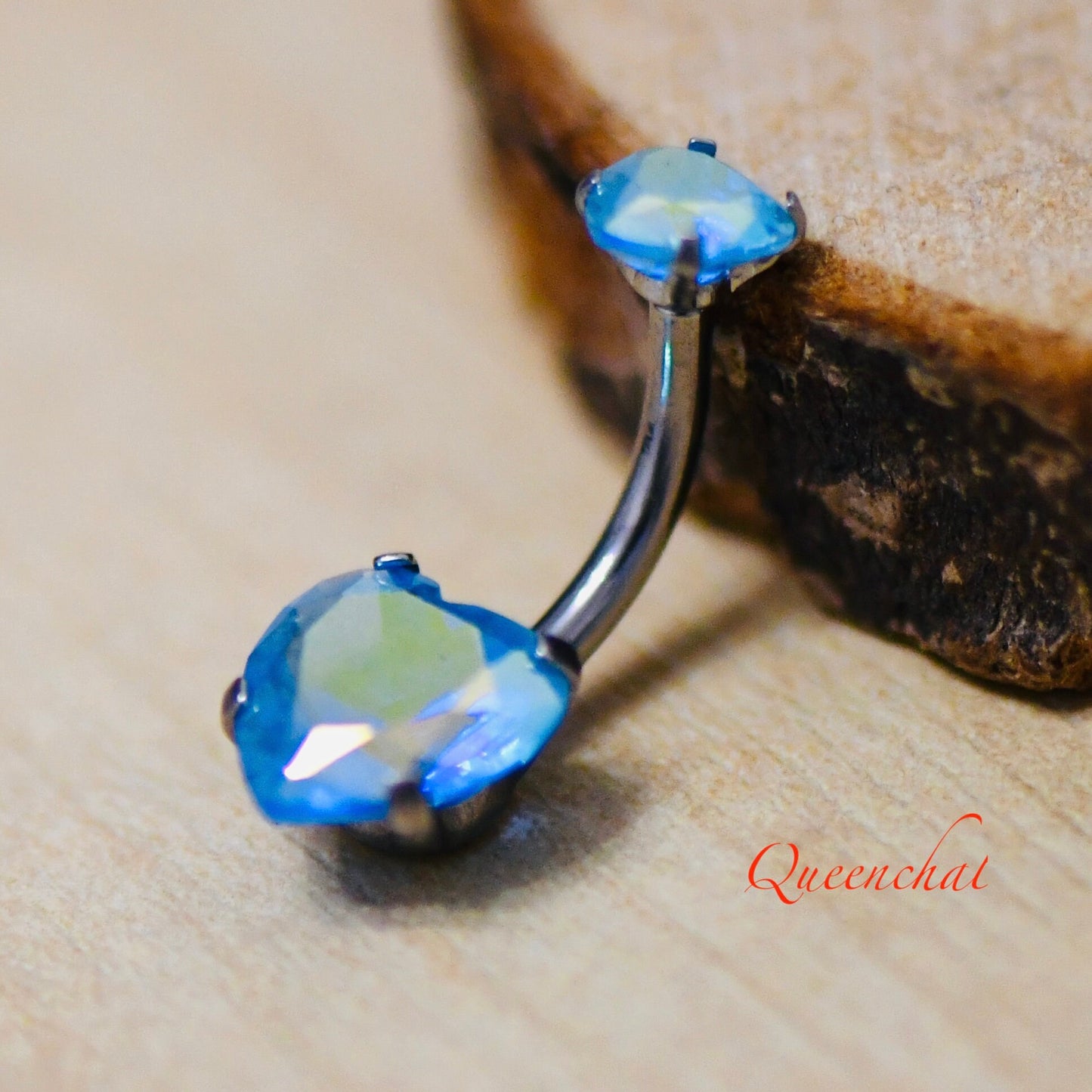 316L Surgical Steel 14G Internally Threaded Aurora Borealis Blue CZ Hearts Belly Bar Navel Ring Belly Piercing Jewellery Gold 8mm Navel Ring