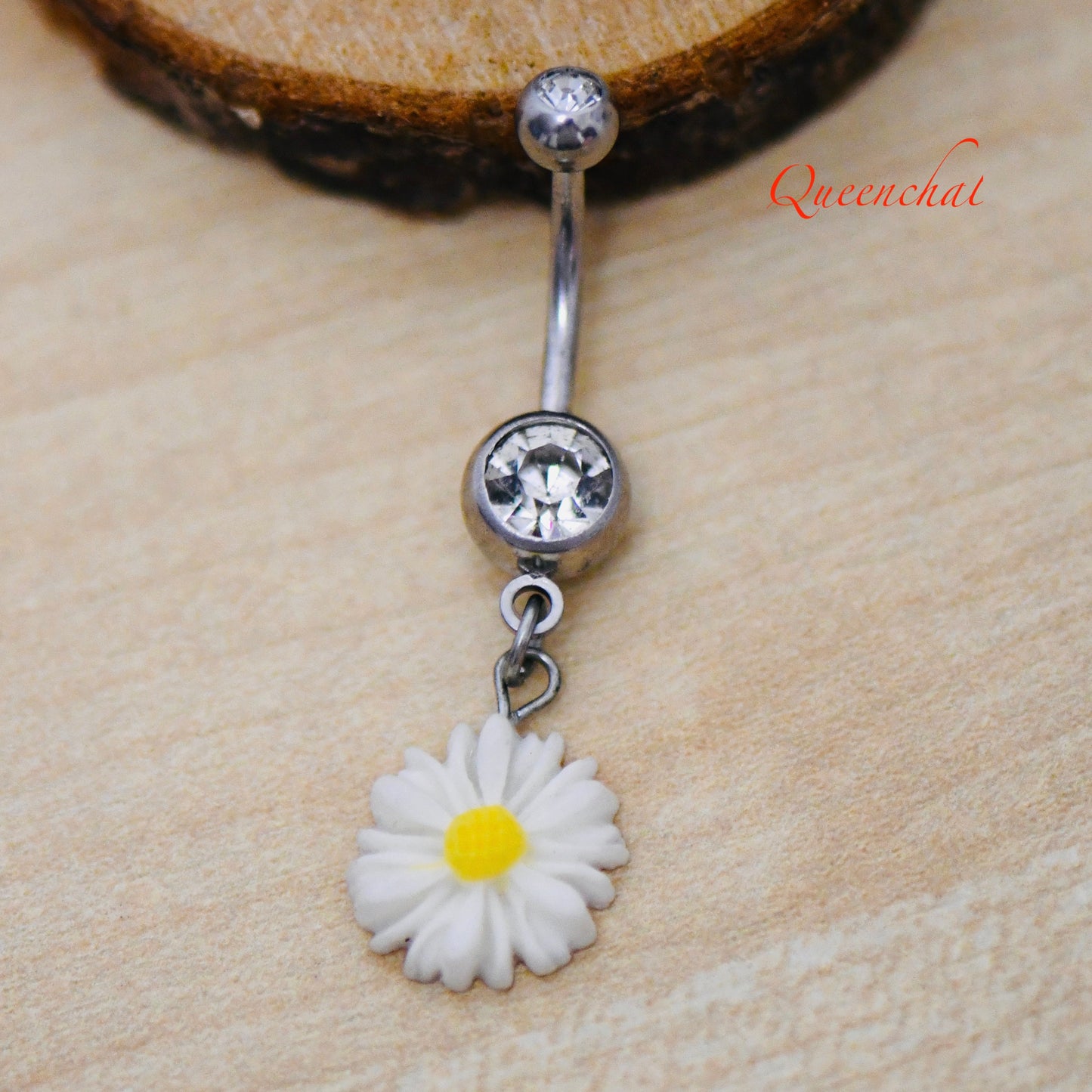 316L Surgical Steel 14G Dangling Daisy Flower Belly Bar, Navel Ring Belly Piercing Jewellery Navel Ring