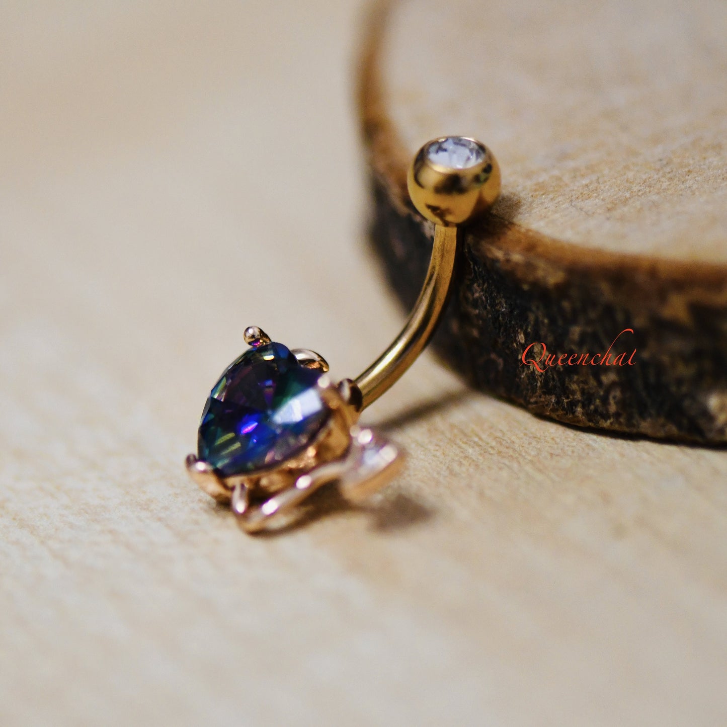316L Surgical Steel 14G Rose Gold Belly Bar With Vitrail Medium CZ Navel Ring Belly Piercing Jewellery Devil Tail Bell Button Ring