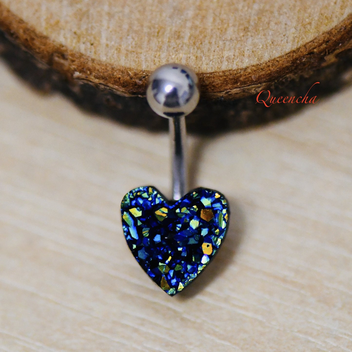 316L Surgical Steel 14G Blue Glittered Heart Navel Ring Belly Piercing Jewellery Belly Button Ring
