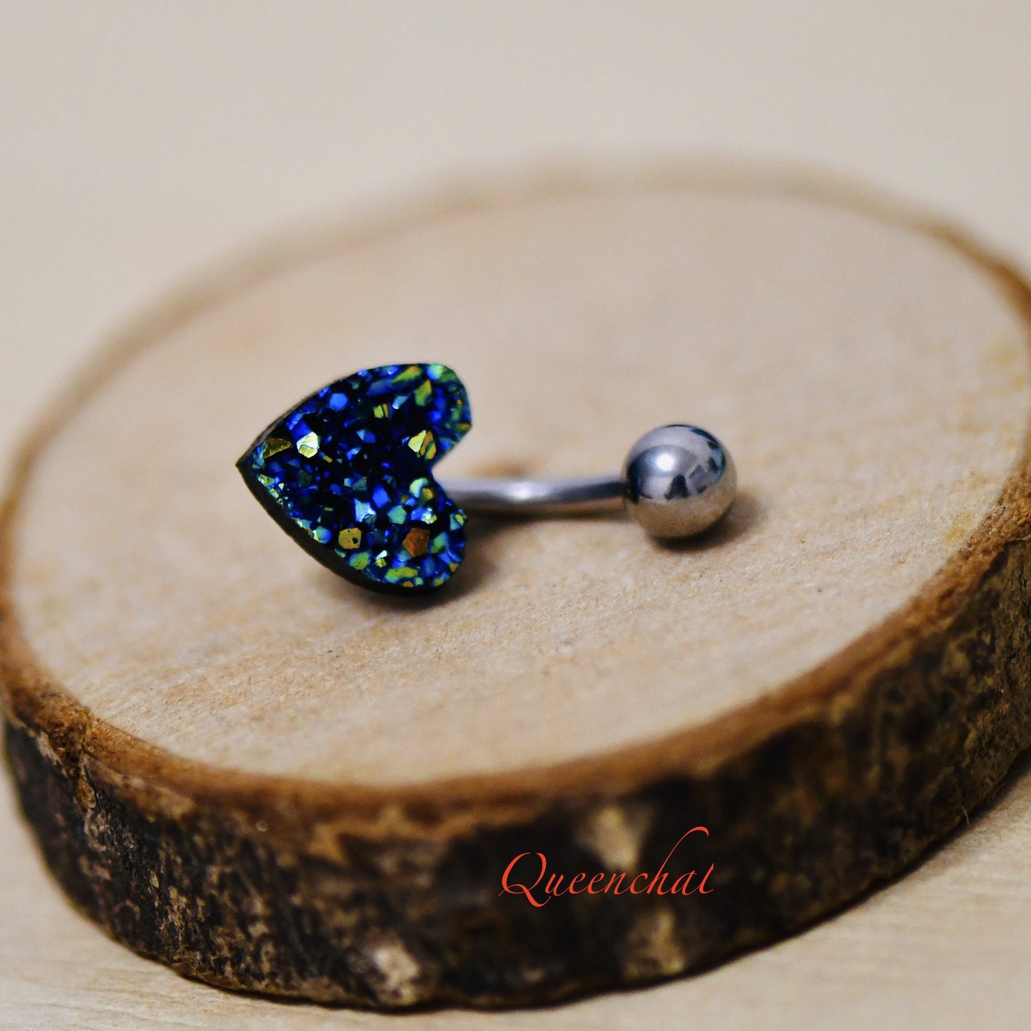 316L Surgical Steel 14G Blue Glittered Heart Navel Ring Belly Piercing Jewellery Belly Button Ring