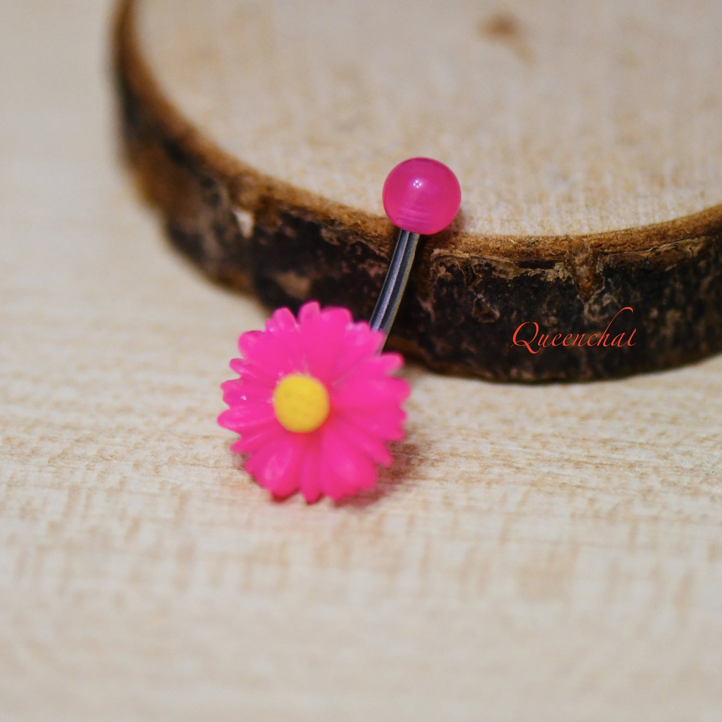316L Surgical Steel 14G Pink Acrylic Flower Belly Bar