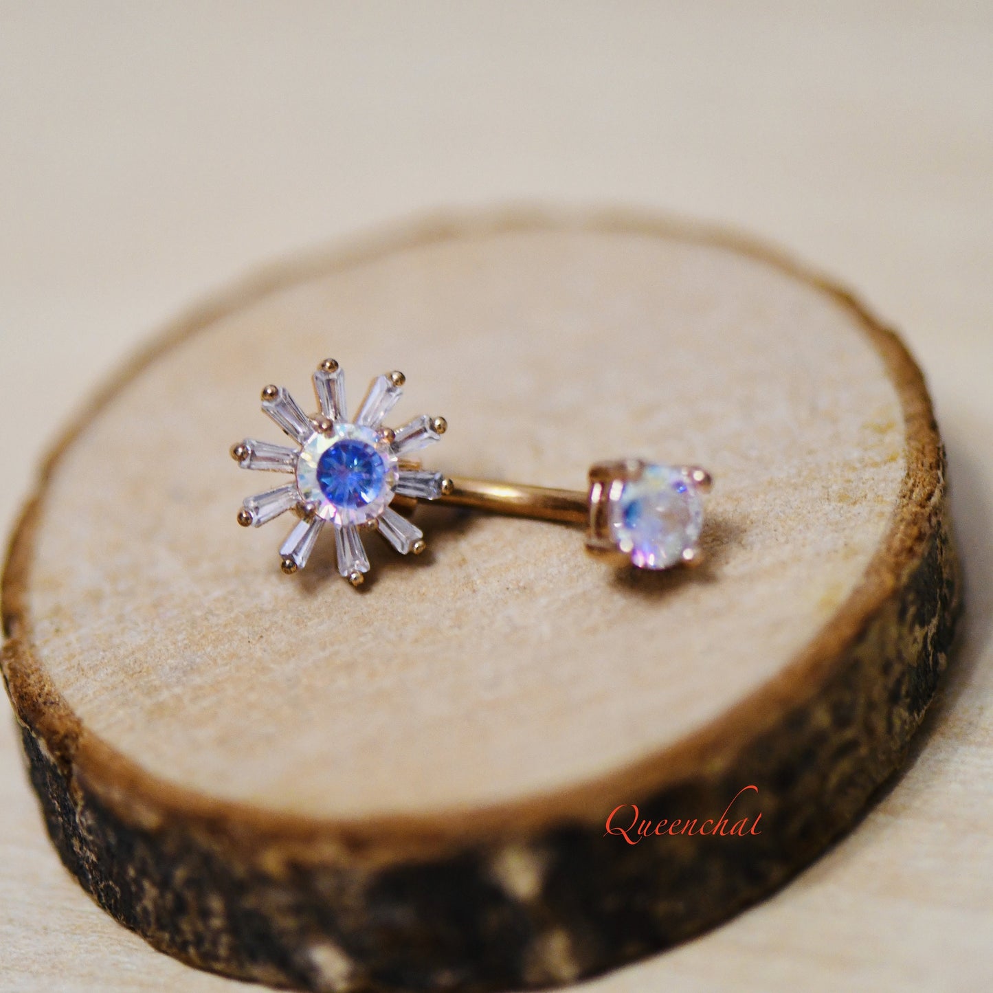 316L Surgical Steel 14G Aurora Borealis Flower Belly Bar, Navel Ring Belly Piercing Jewellery