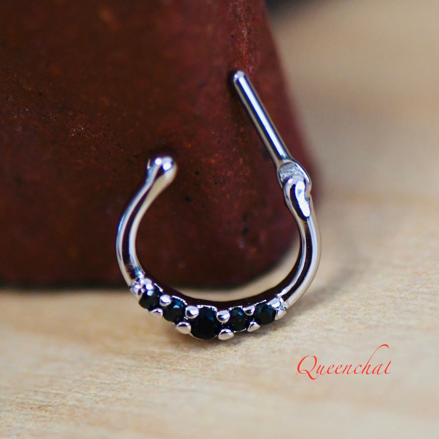 16G Black CZ Septum Ring Ring Daith Ring Hinged ClickerSilver 8mm
