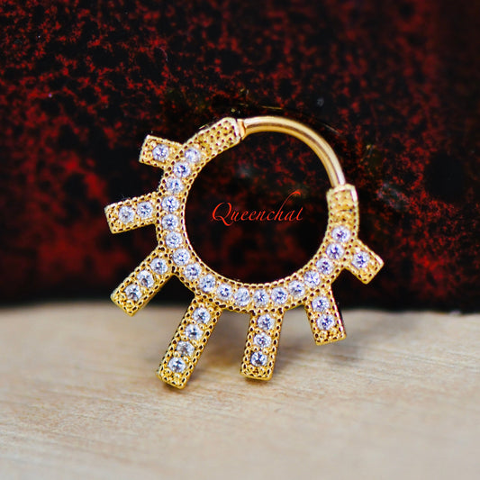 16G 316L Surgical Steel Sun Rays Septum Cartilage Piercing Earring Gold Silver Rose gold Clicker Daith Ring Earring 9mm