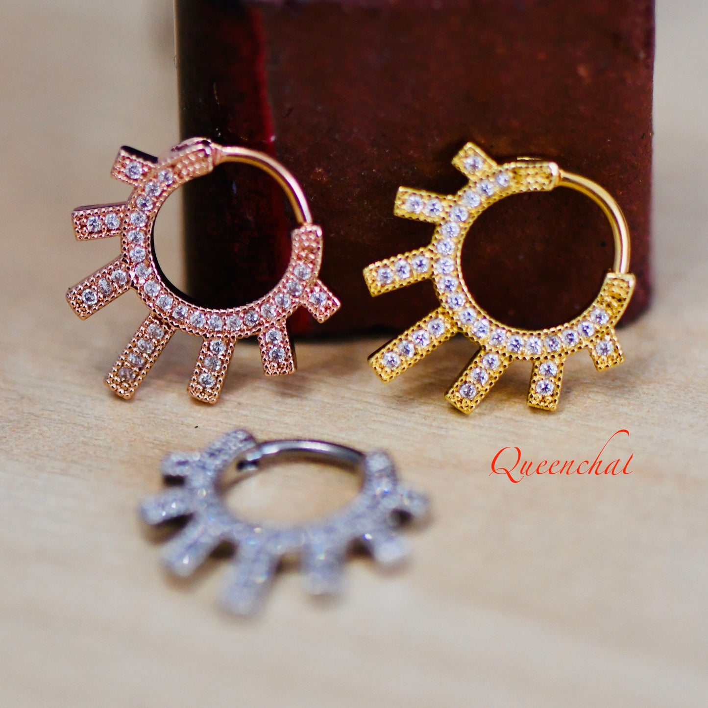 16G 316L Surgical Steel Sun Rays Septum Cartilage Piercing Earring Gold Silver Rose gold Clicker Daith Ring Earring 9mm