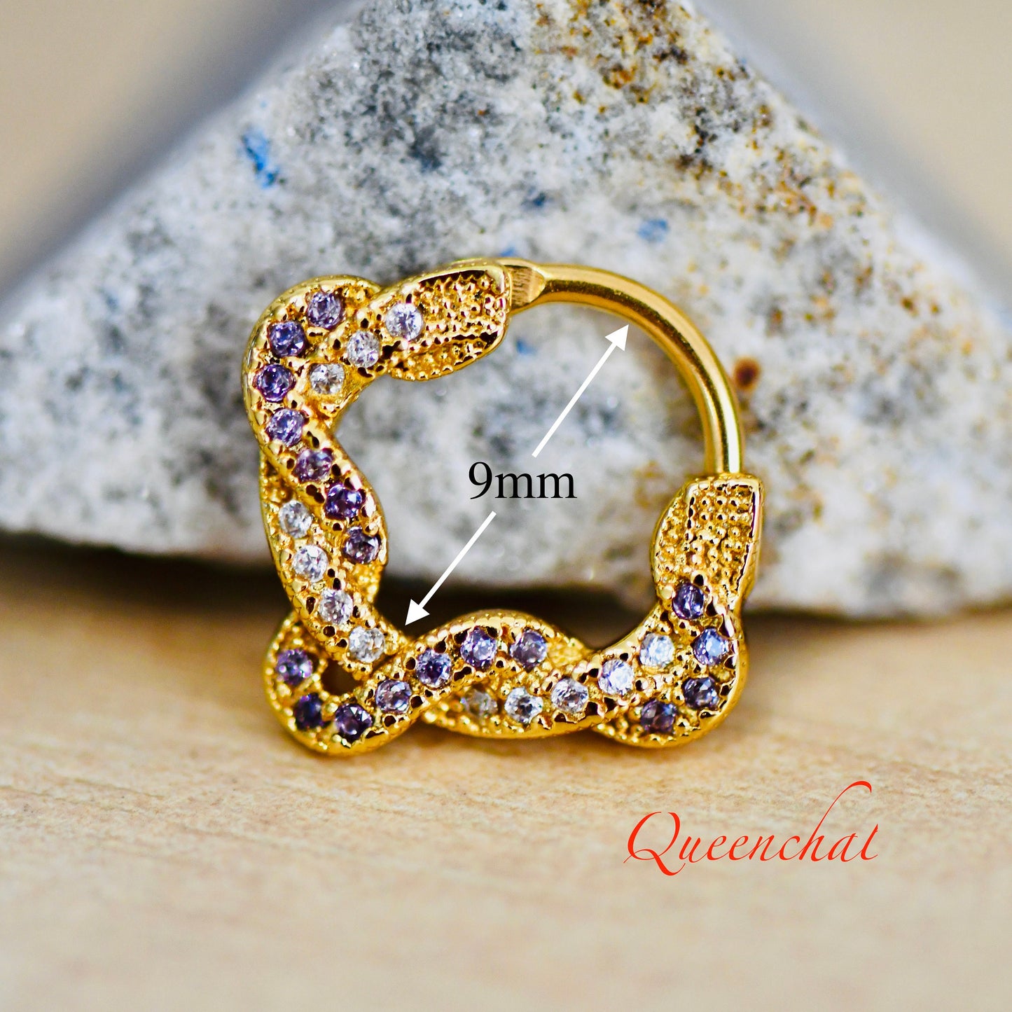 16G 316L Surgical Steel Plaited Sparkling Septum Ring Cartilage Piercing Earring Gold Silver Clicker Daith Ring Earring 9mm