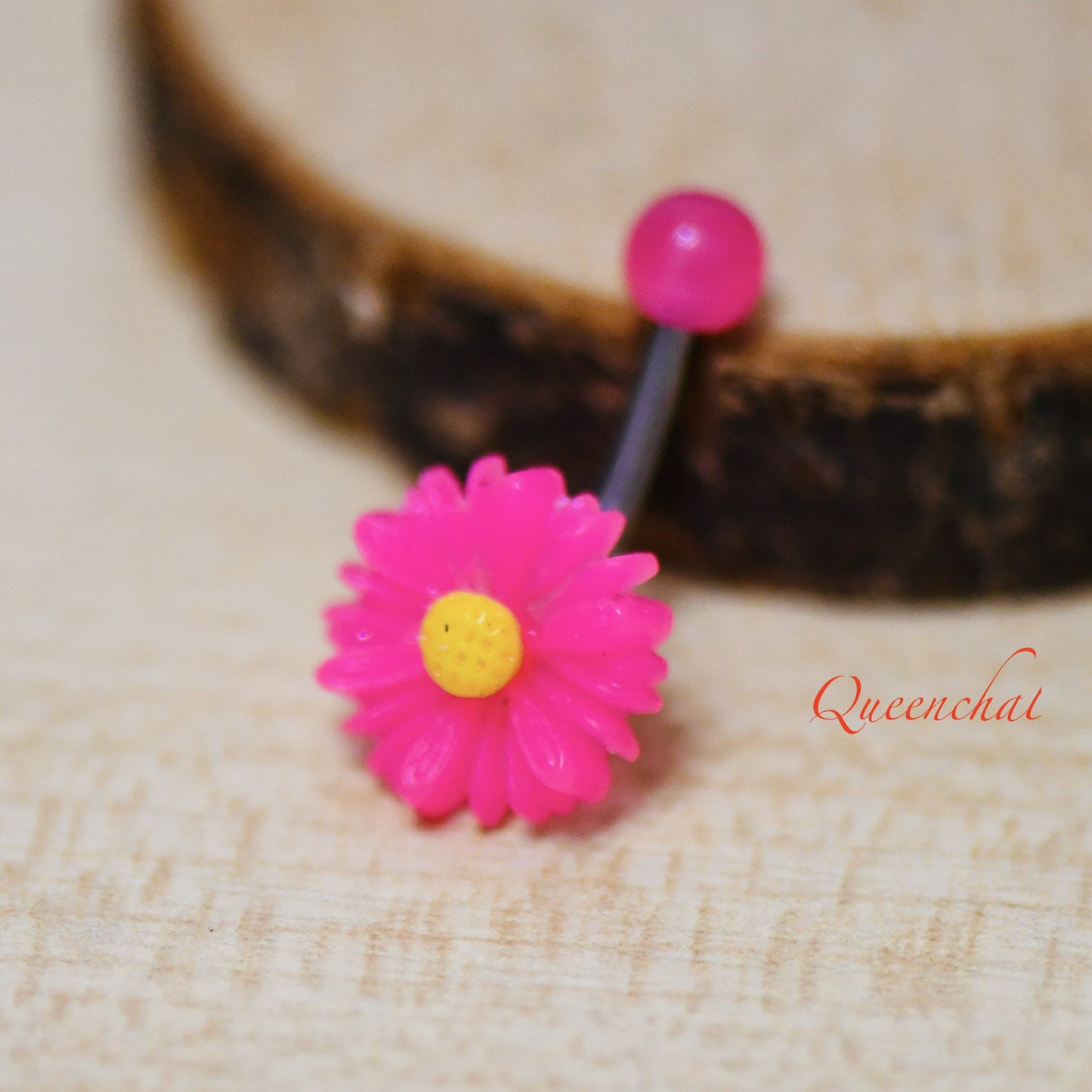 316L Surgical Steel 14G Pink Acrylic Flower Belly Bar