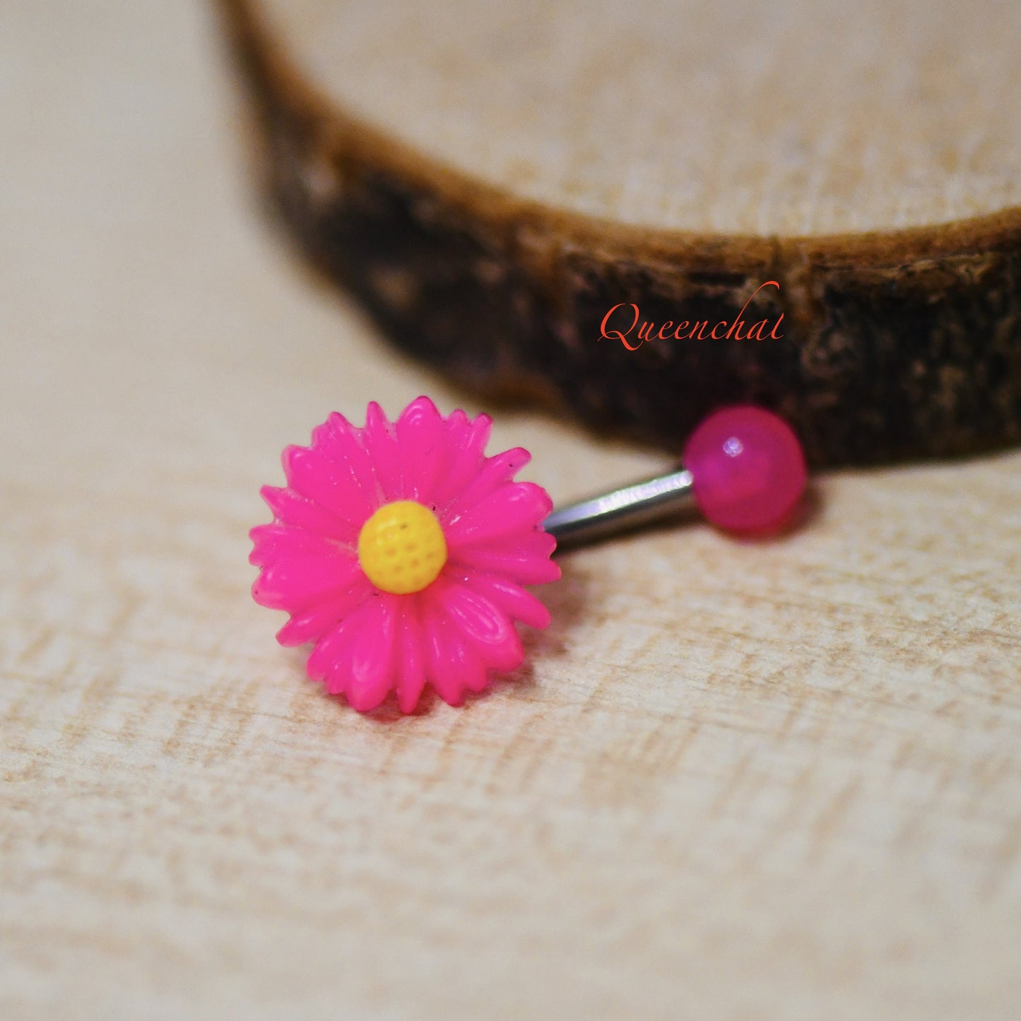 316L Surgical Steel 14G Pink Acrylic Flower Belly Bar